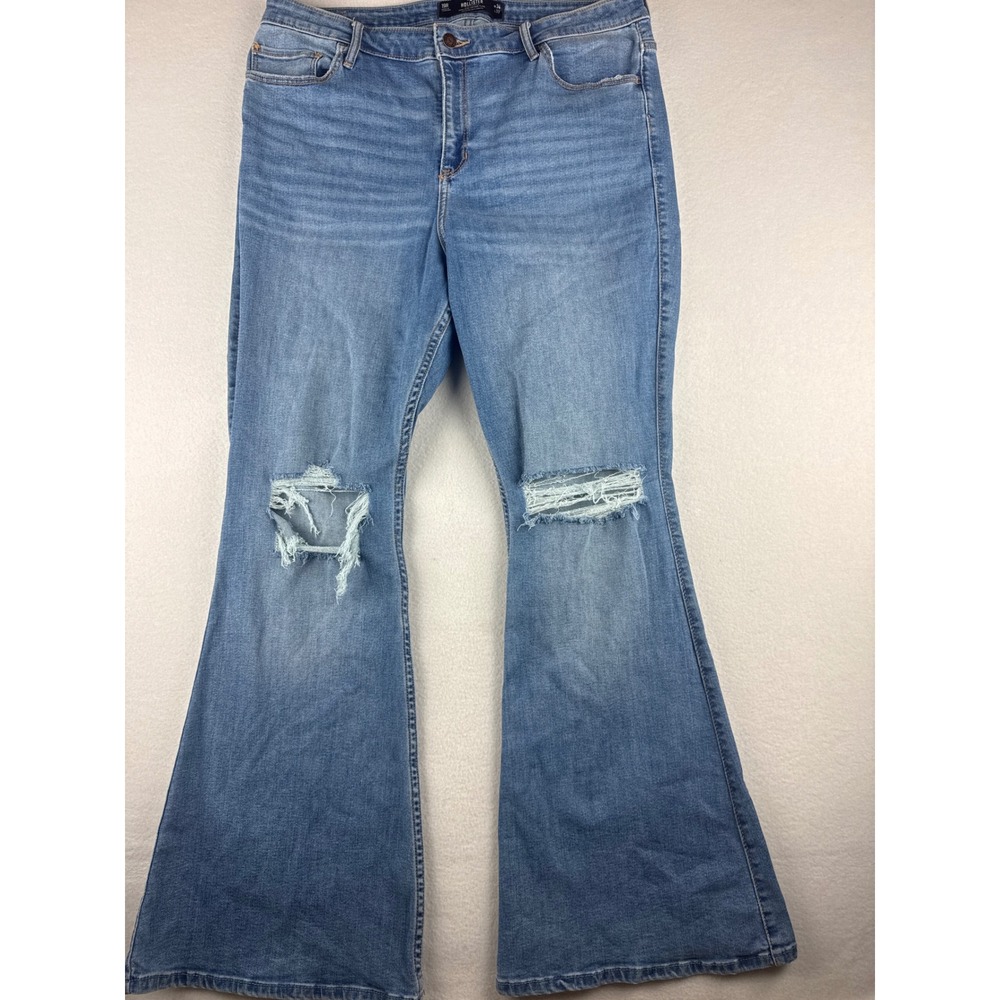 Hollister High-Rise Vintage Flare Distressed Jeans Medium Wash 19R W34 L32